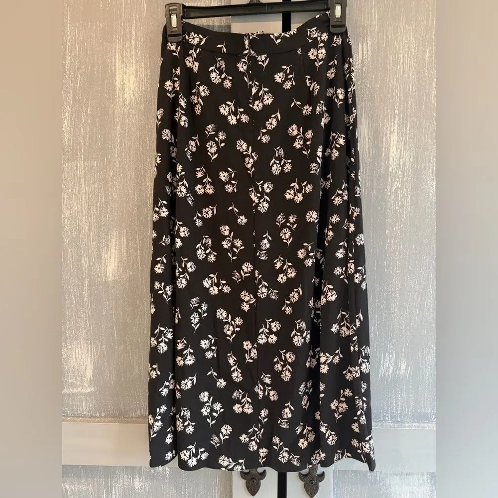 Kate Spade New York Black White Floral Button Midi Skirt High Rise Size 0